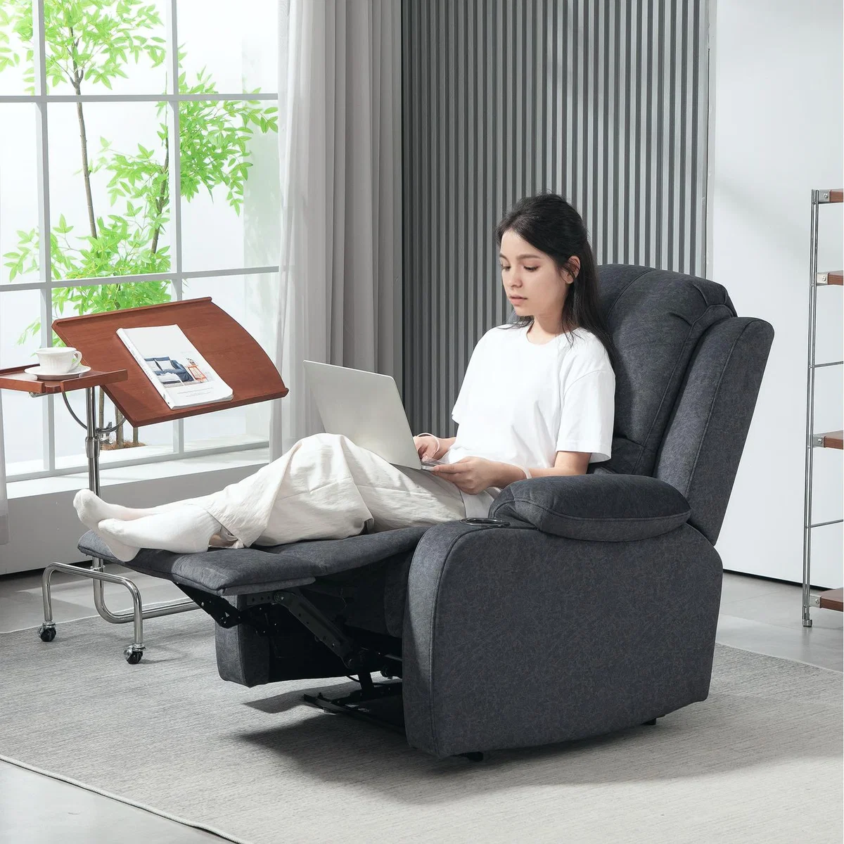 HOMCOM Recliner Armchair with Leg Rest Cup Holder for Home Living Room - Black