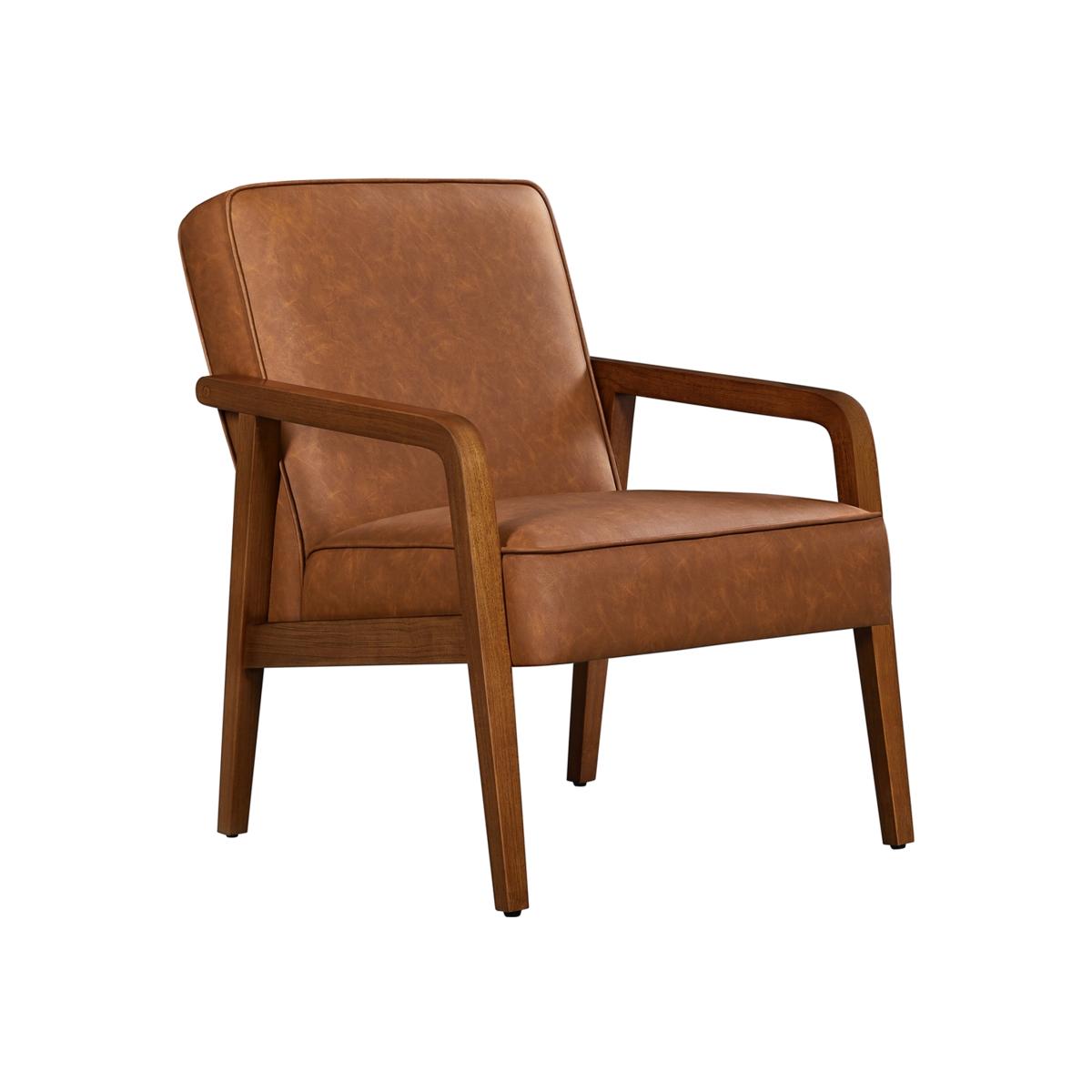 Upholstered Accent Armchair with Solid Wood Frame - Light Brown