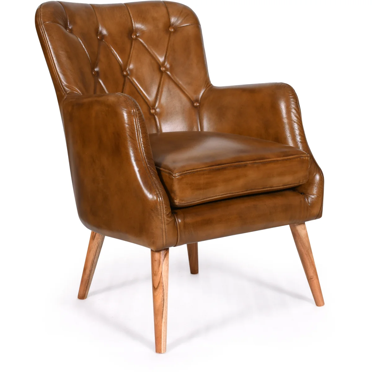 Tan Brown Real Genuine Hide Leather Wingback Armchair - Brown – image 3