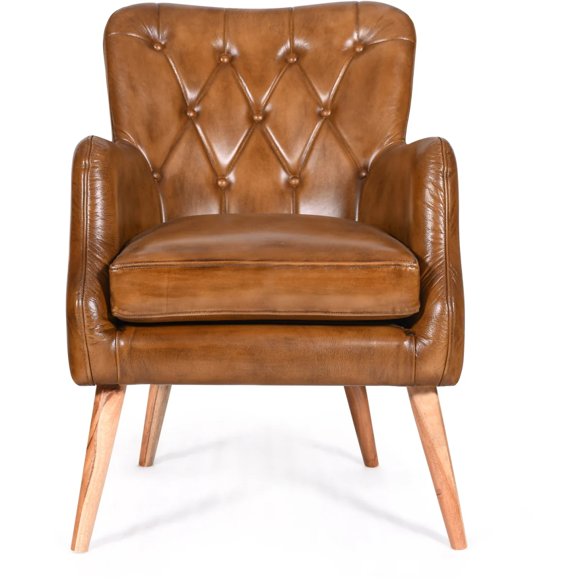 Tan Brown Real Genuine Hide Leather Wingback Armchair - Brown – image 4