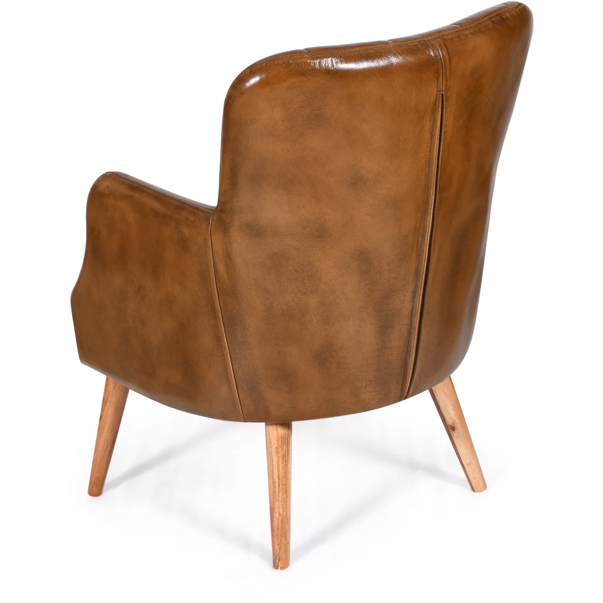 Tan Brown Real Genuine Hide Leather Wingback Armchair - Brown – image 5