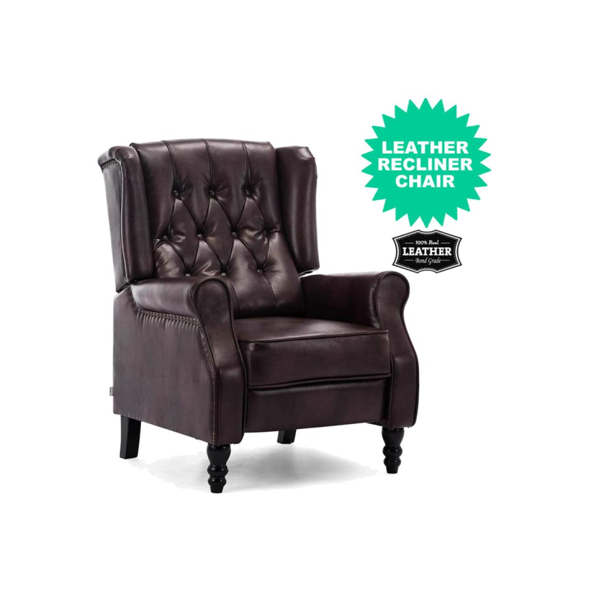 ALTHROP Wing Back Fireside Brown Leather Recliner Armchair - Brown / Limited assembly required