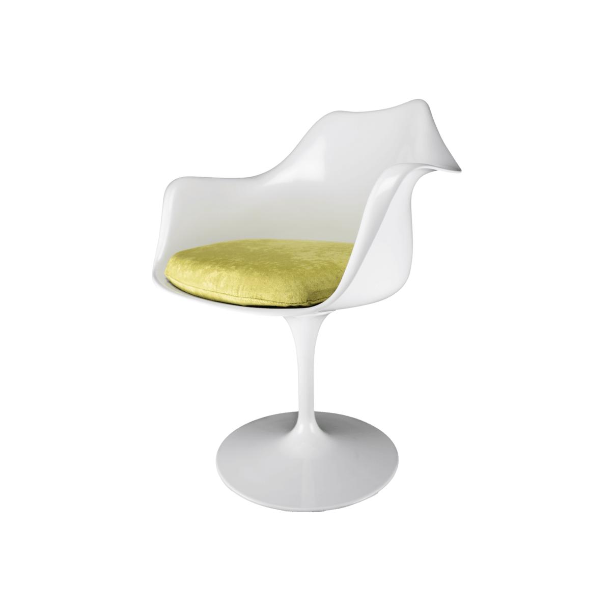 White Tulip Armchair with Luxurious Cushion - Green