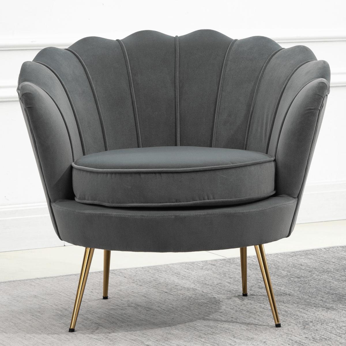 Scallop Padded Velvet Accent Armchair - Grey – image 3