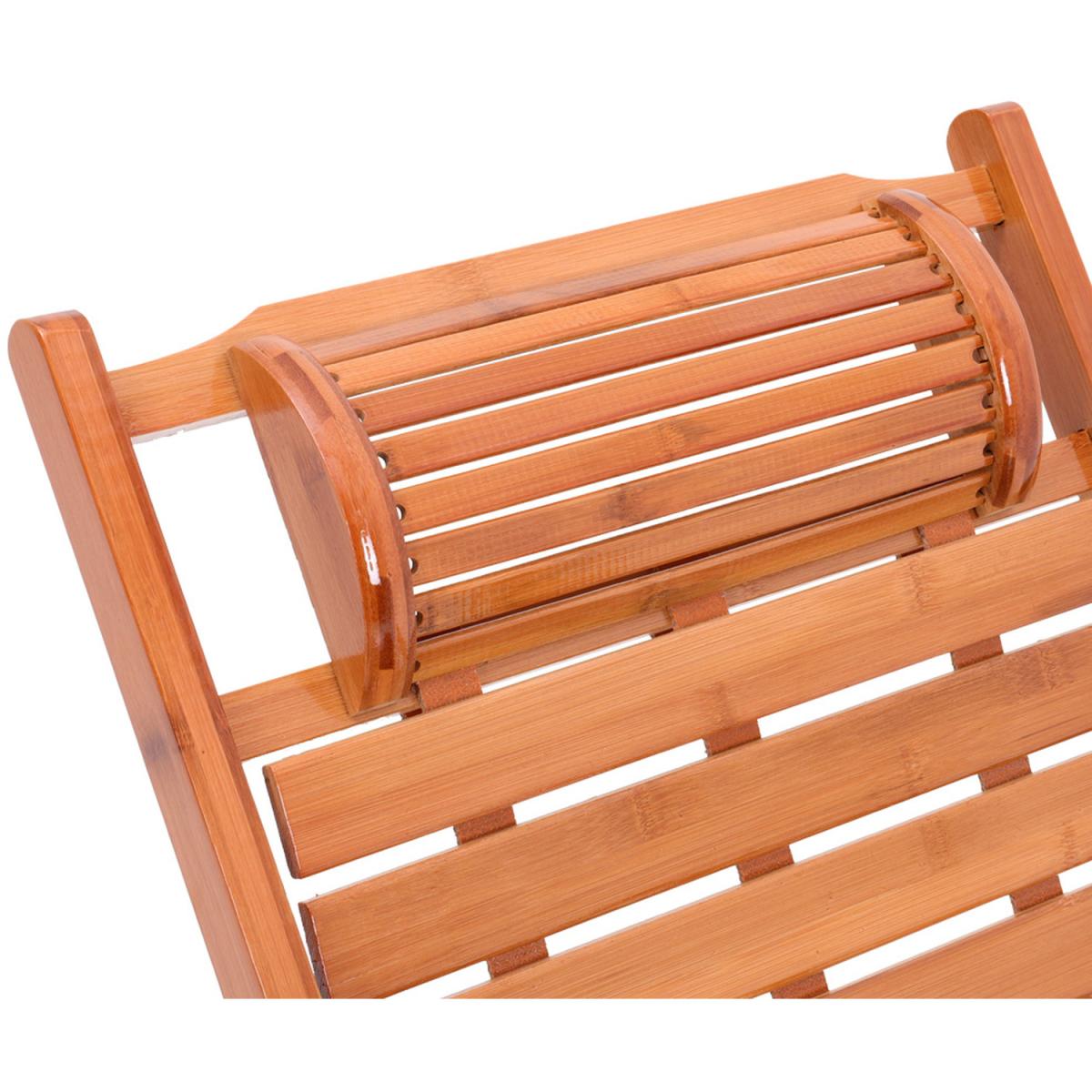 Outdoor Bamboo Deck Chair Foldable Sun Lounger Recliner Armchair Balcony - Brown – image 2