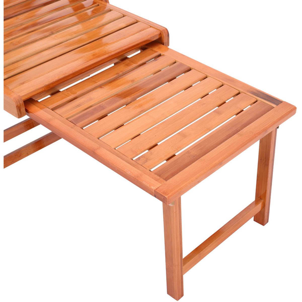 Outdoor Bamboo Deck Chair Foldable Sun Lounger Recliner Armchair Balcony - Brown – image 3