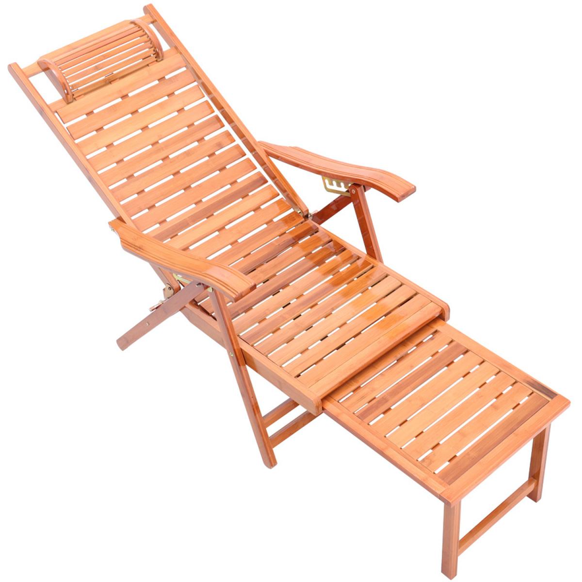 Outdoor Bamboo Deck Chair Foldable Sun Lounger Recliner Armchair Balcony - Brown – image 6