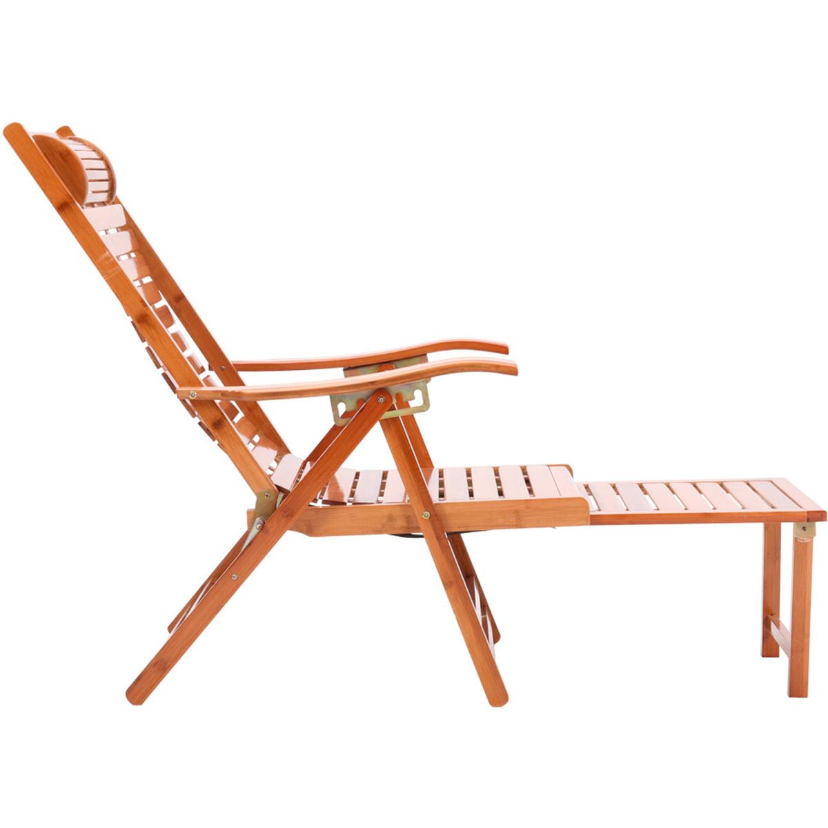Outdoor Bamboo Deck Chair Foldable Sun Lounger Recliner Armchair Balcony - Brown – image 7