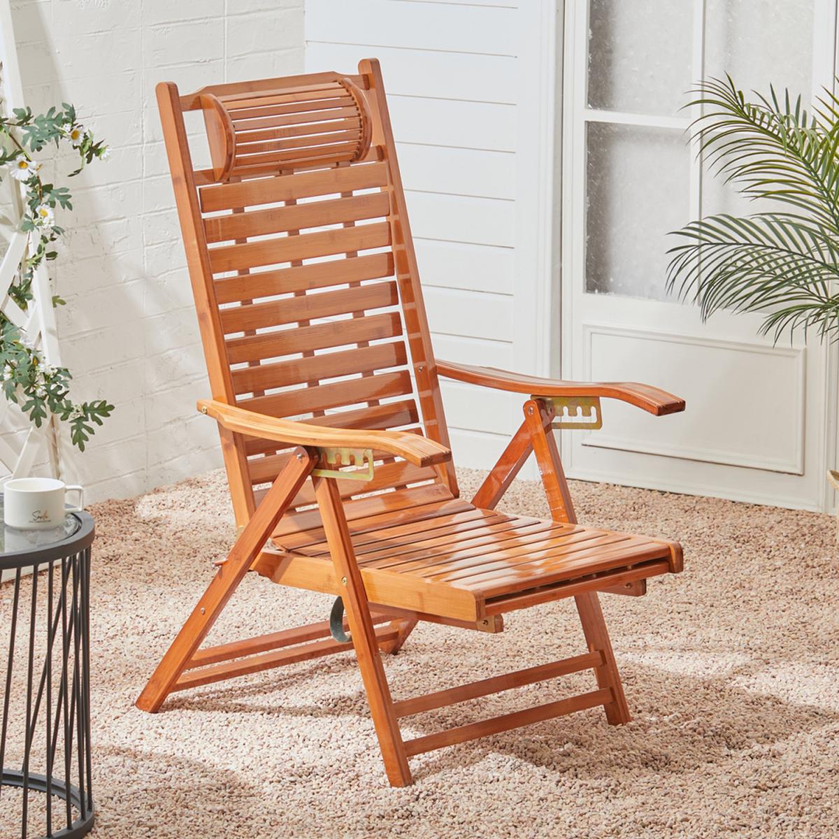 Outdoor Bamboo Deck Chair Foldable Sun Lounger Recliner Armchair Balcony - Brown – image 8