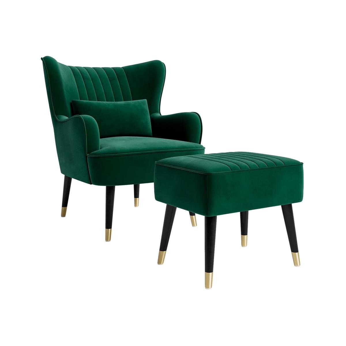 NAMIP Velvet Armchair with Footstool And Lumbar Pillow - Green