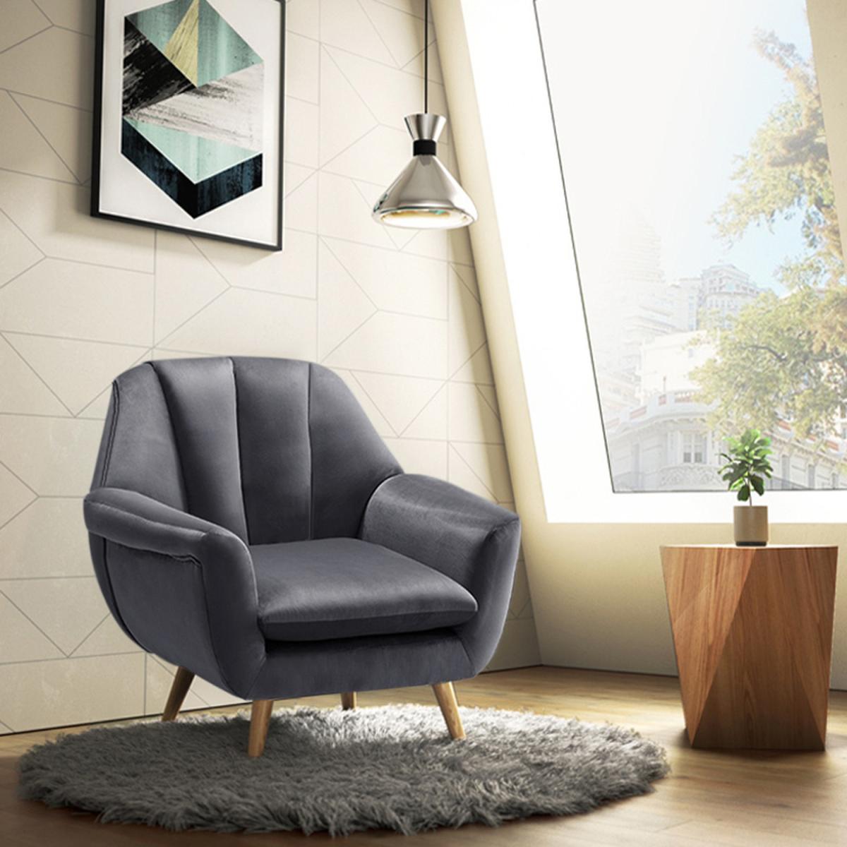 Velvet Lounge Armchair - Grey – image 5