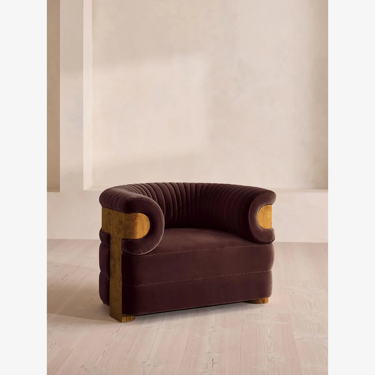 Caleb Armchair, Dark Burl, Velvet, Aubergine, UK – image 1