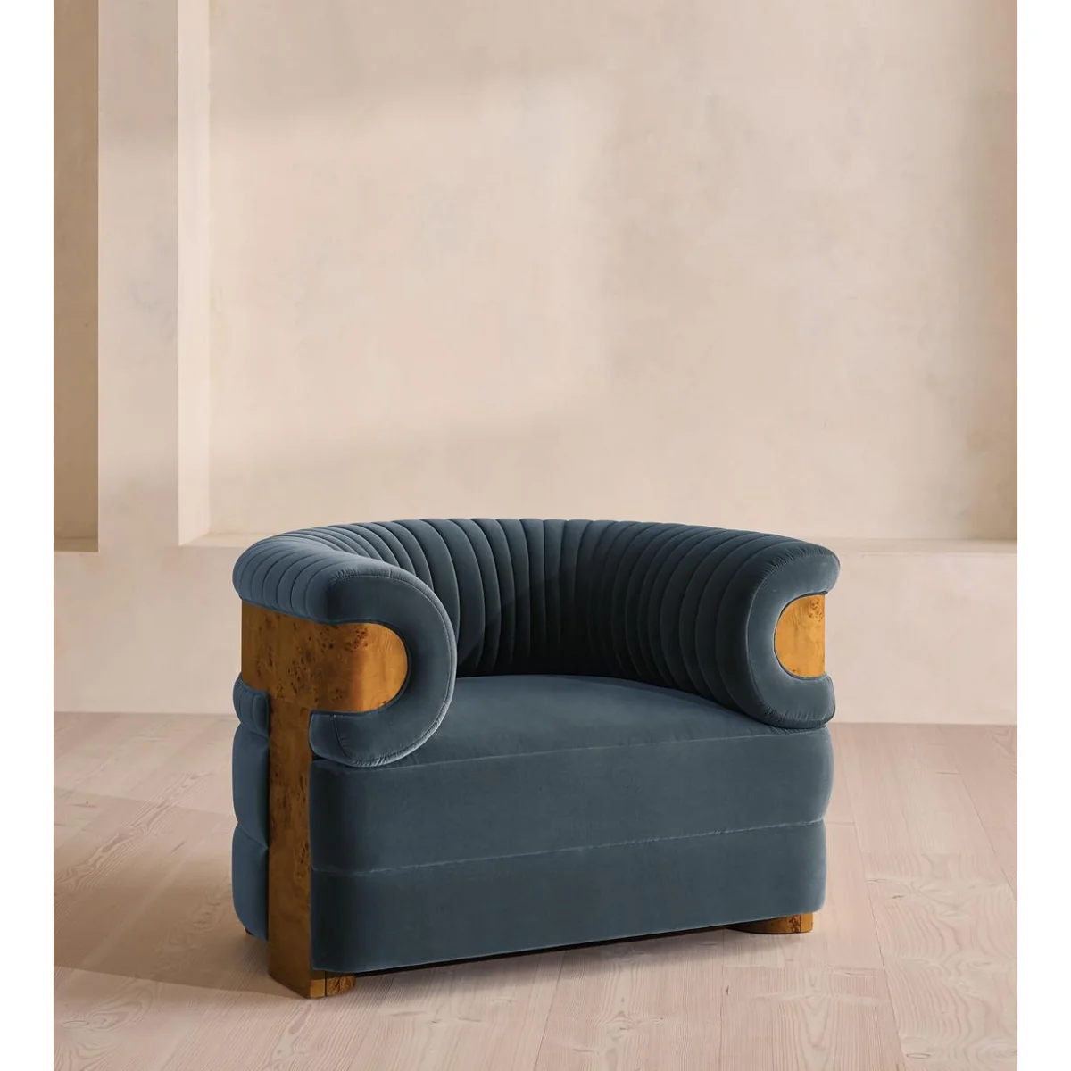 Caleb Armchair, Dark Burl, Velvet, Grey Blue, UK – image 2