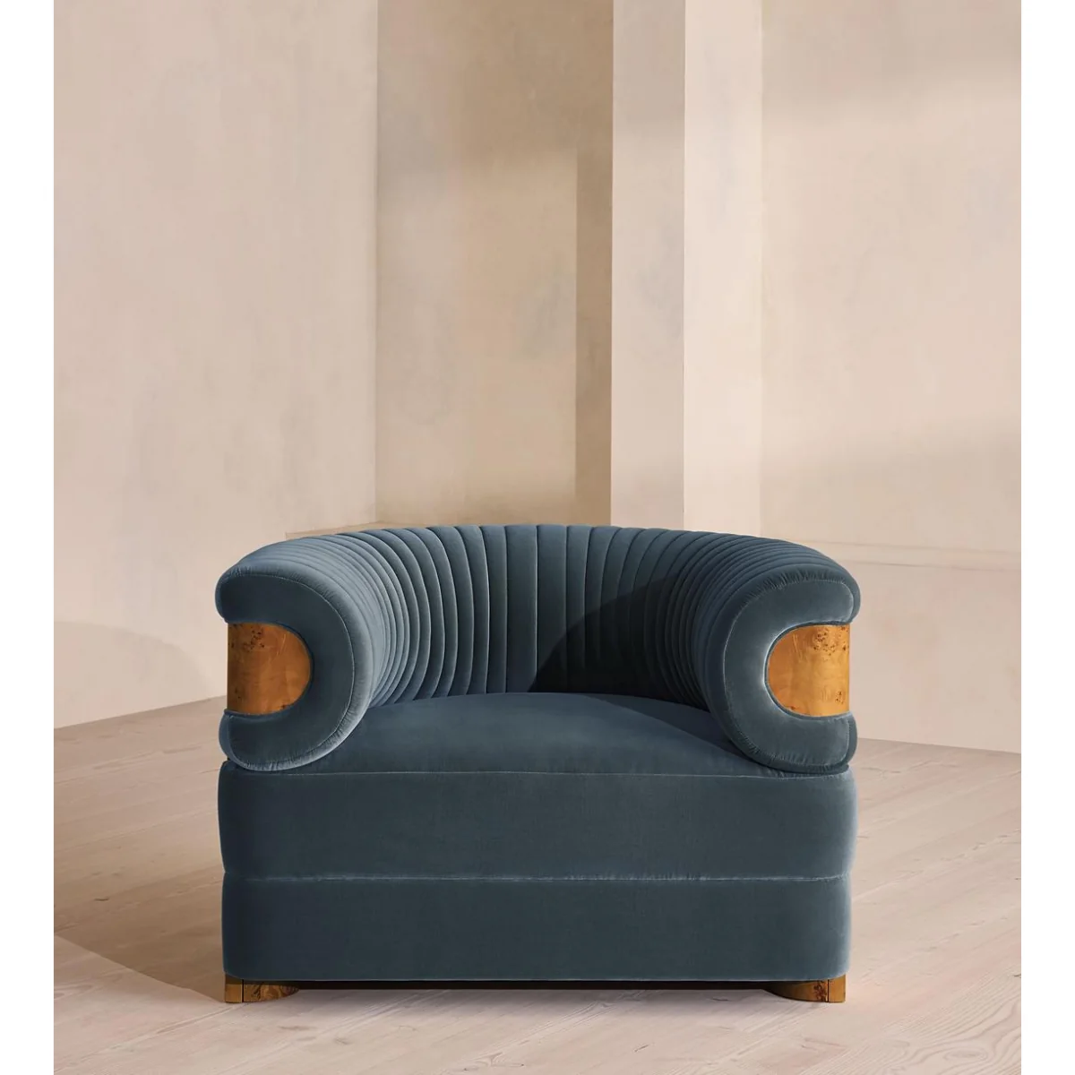 Caleb Armchair, Dark Burl, Velvet, Grey Blue, UK – image 3