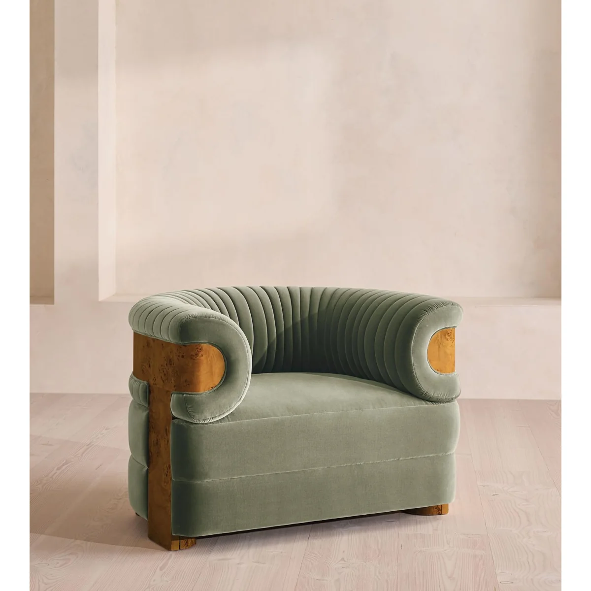 Caleb Armchair, Dark Burl, Velvet, Seafoam, UK – image 2