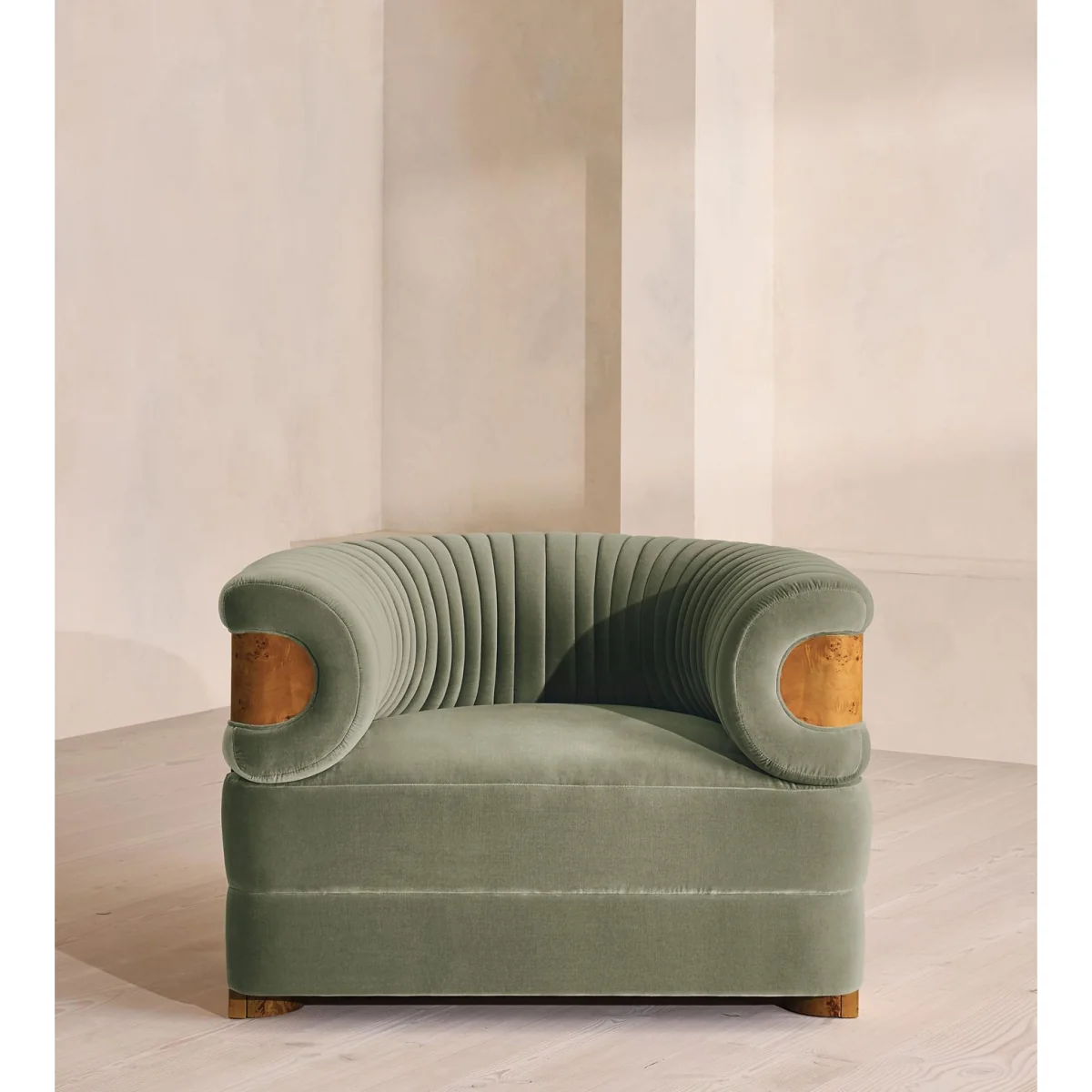 Caleb Armchair, Dark Burl, Velvet, Seafoam, UK – image 3