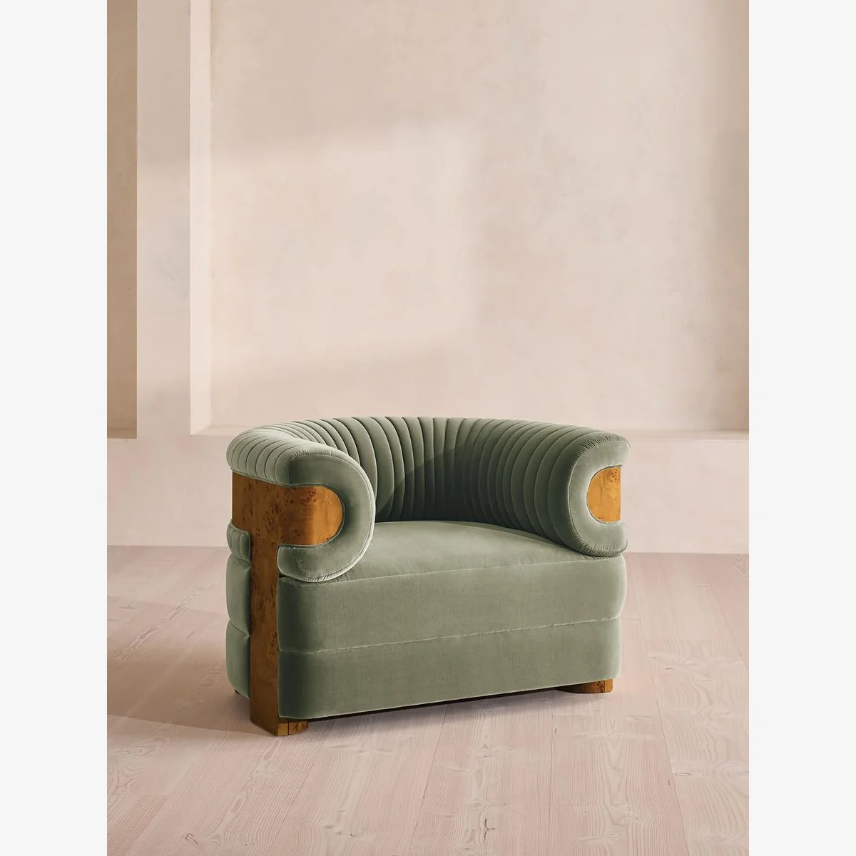 Caleb Armchair, Dark Burl, Velvet, Seafoam, UK – image 1