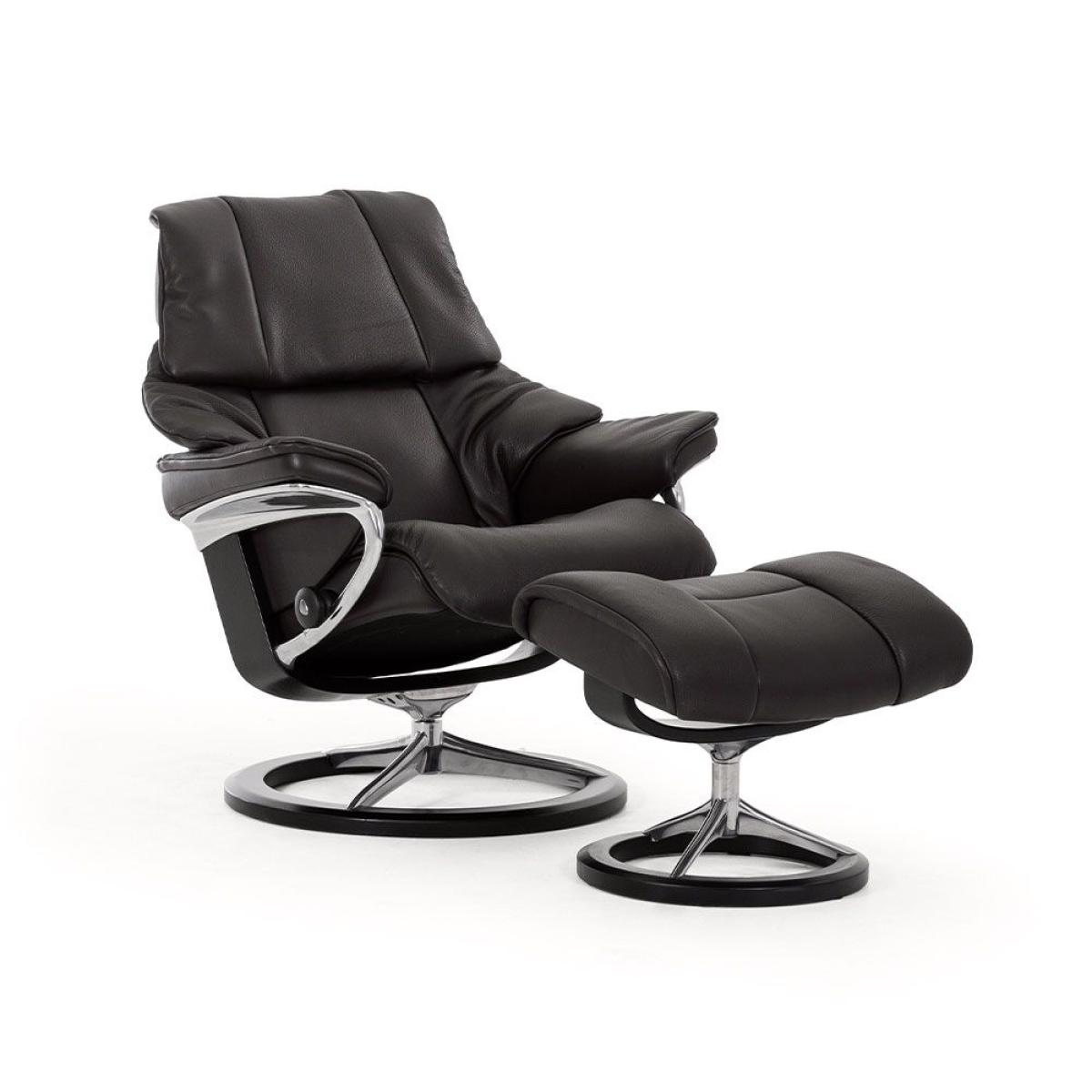 Stressless Reno Recliner With Signature Base Footstool Small Chair Batick Leather – image 2