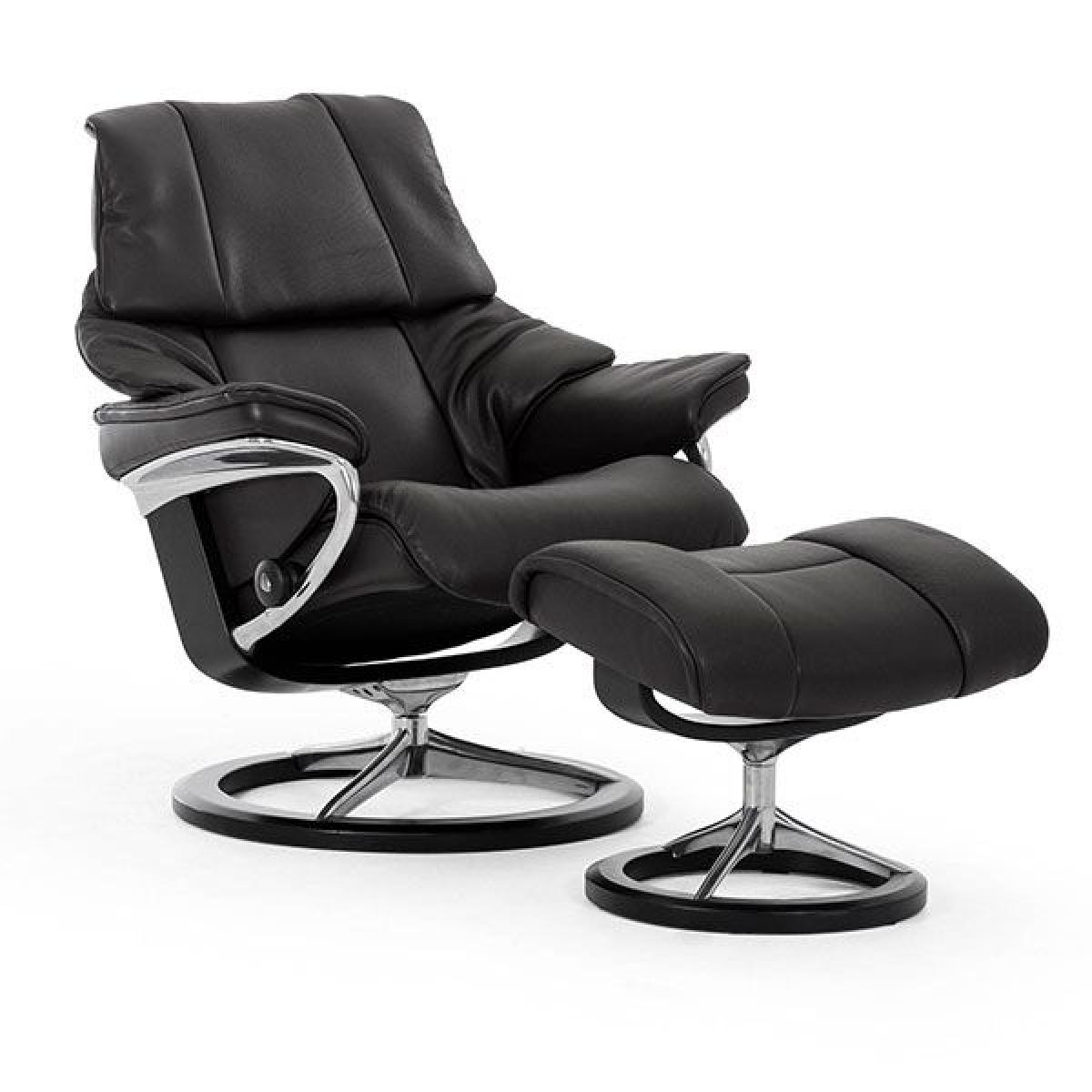 Stressless Reno Recliner With Signature Base Footstool Small Chair Batick Leather – image 3