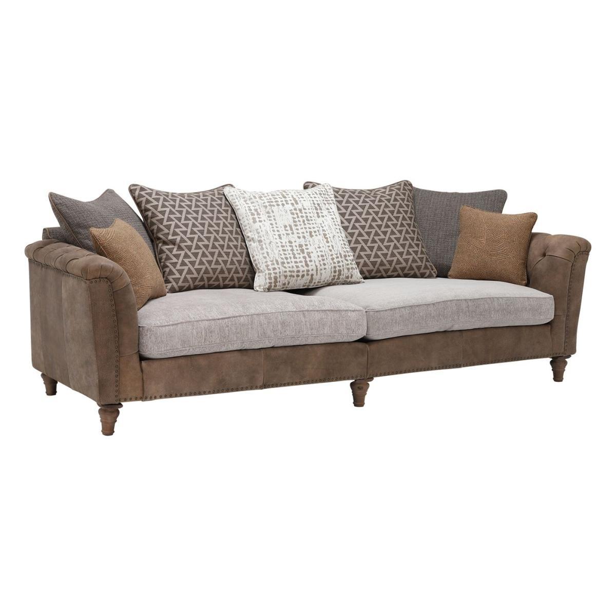 Darwin Grand Split Frame Pillow Back Sofa, Leather and Fabric Mix – image 2