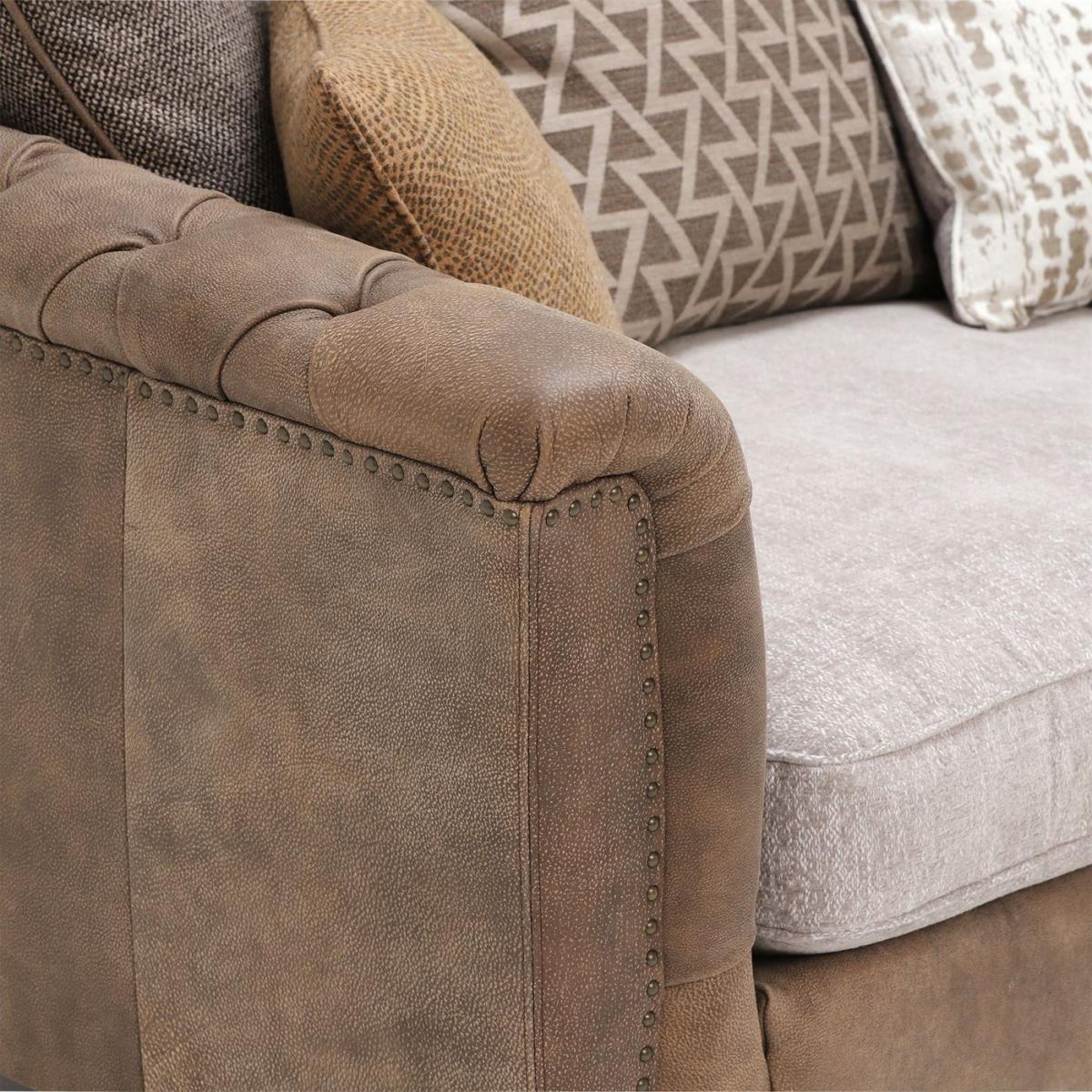 Darwin Grand Split Frame Pillow Back Sofa, Leather and Fabric Mix – image 3