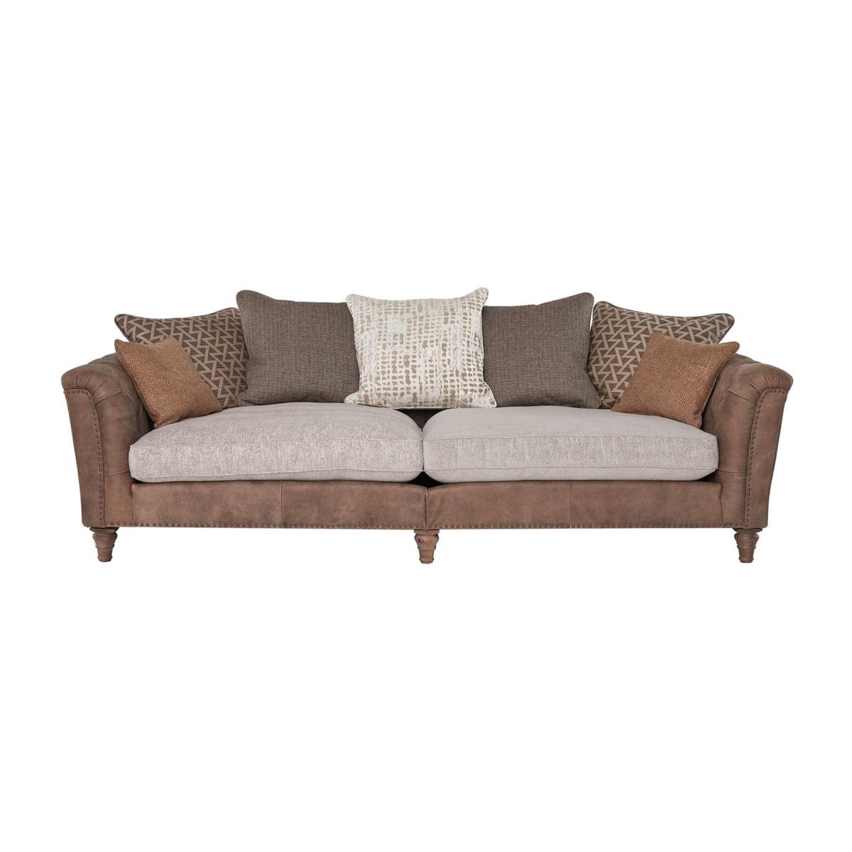 Darwin Grand Split Frame Pillow Back Sofa, Leather and Fabric Mix – image 1