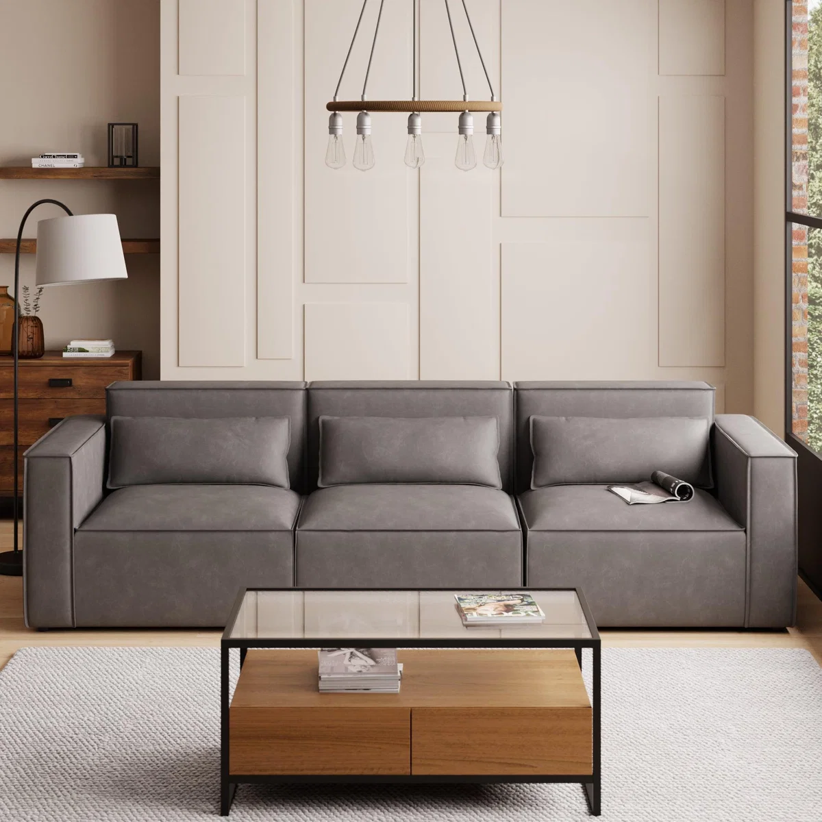 Modular Arne Faux Leather Armless Piece Grey – image 7