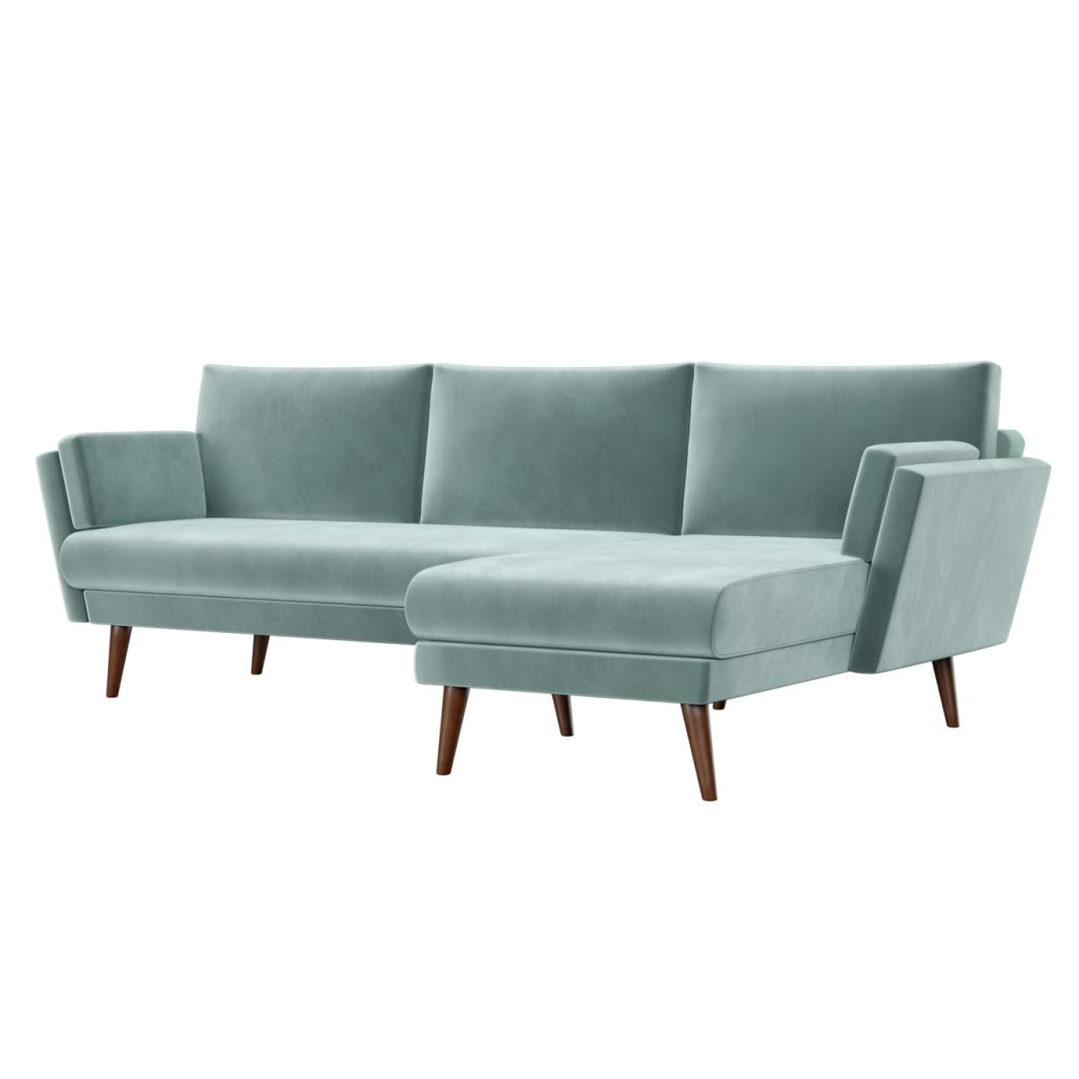 Mint Green Velvet L Shaped Sofa - Right Hand Facing - Milton – image 3