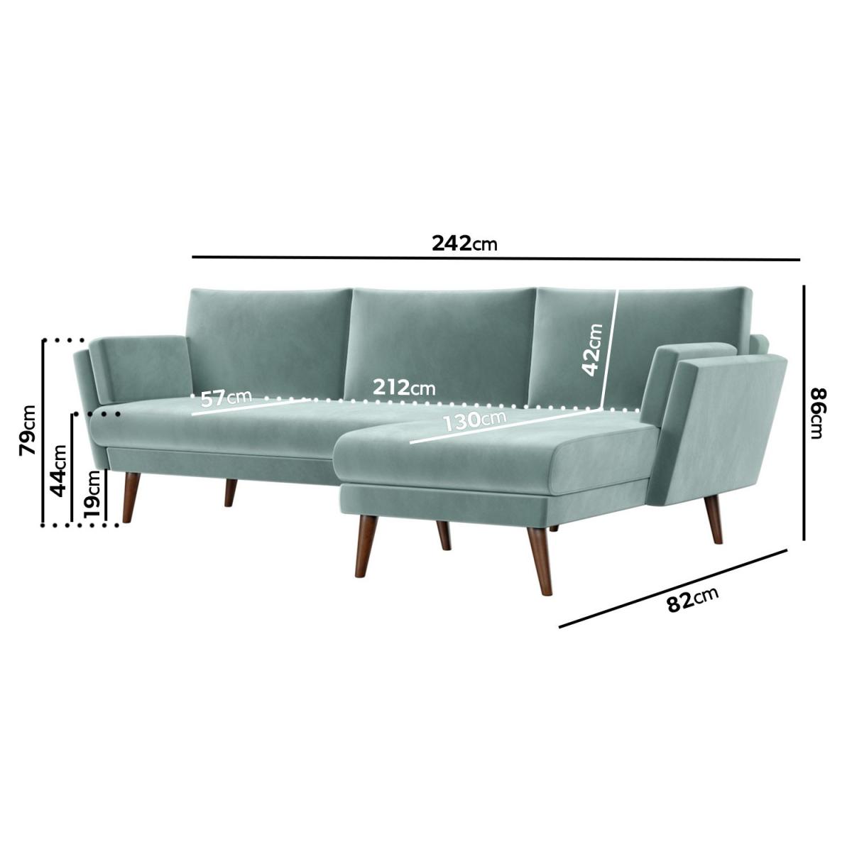 Mint Green Velvet L Shaped Sofa - Right Hand Facing - Milton – image 4