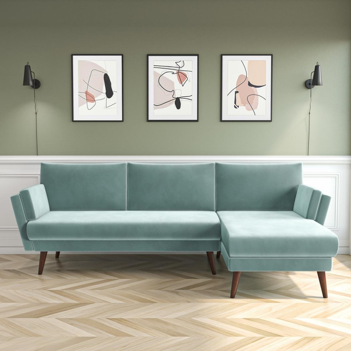 Mint Green Velvet L Shaped Sofa - Right Hand Facing - Milton – image 1