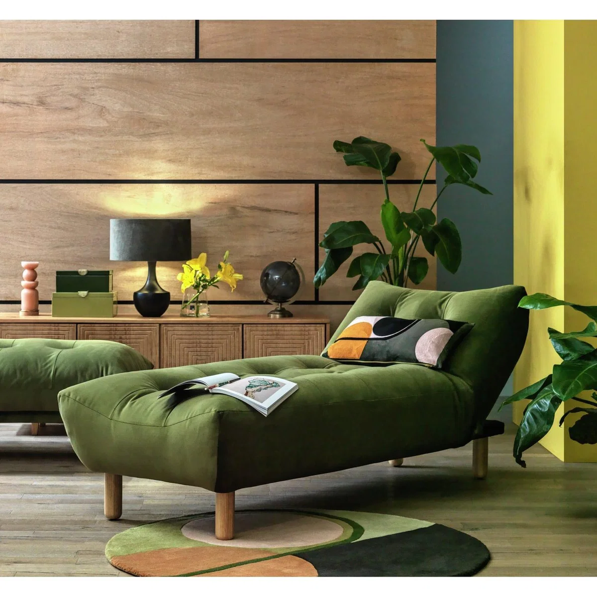 Habitat Kota Velvet Chaise Sofa - Green – image 4