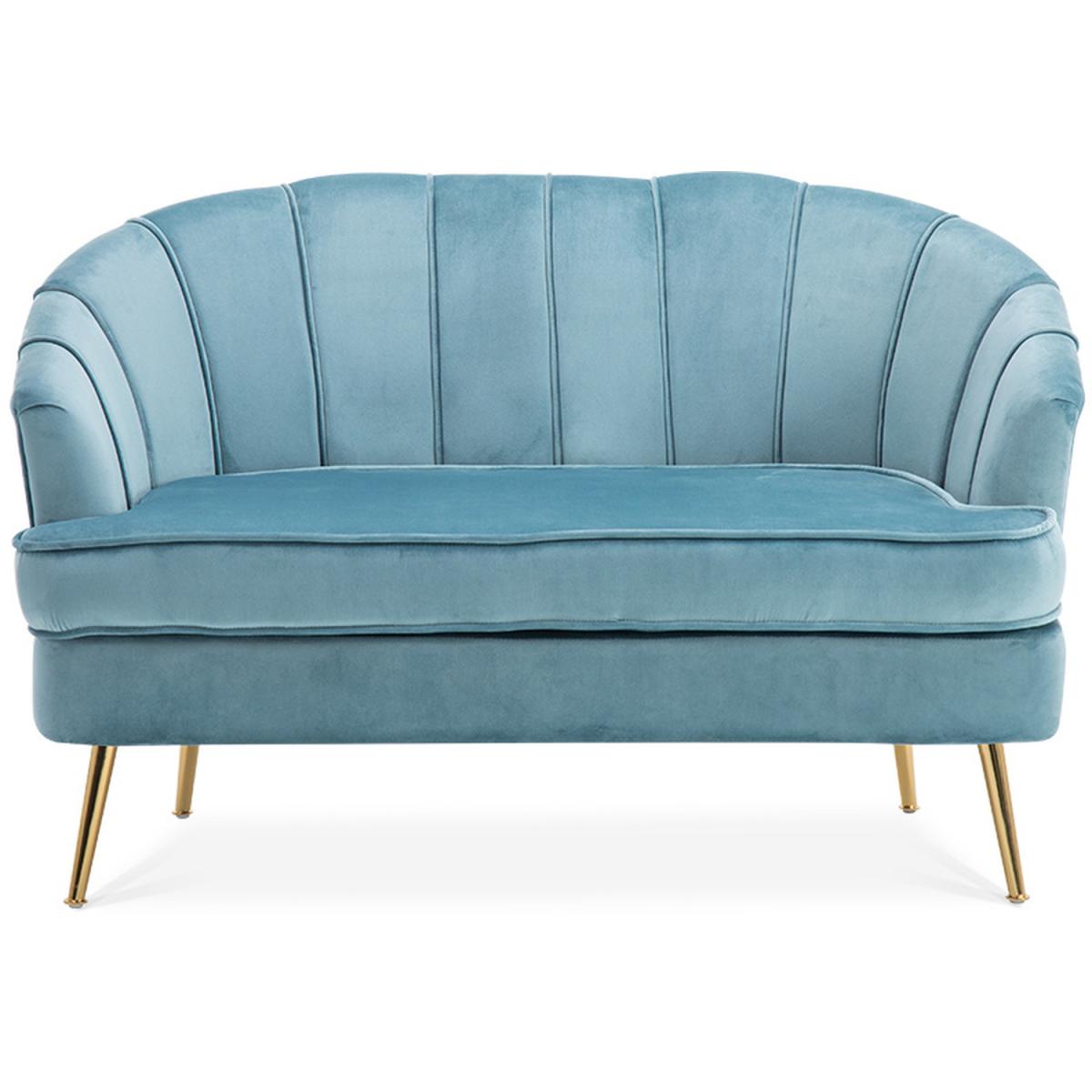 Modern Velvet Double Tub Sofa With Cushions - Light Blue – image 4