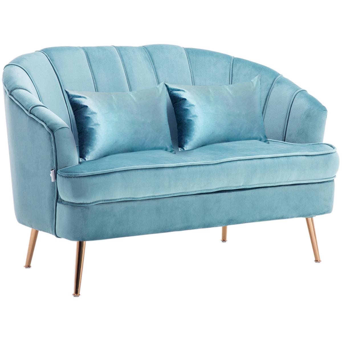 Modern Velvet Double Tub Sofa With Cushions - Light Blue – image 6
