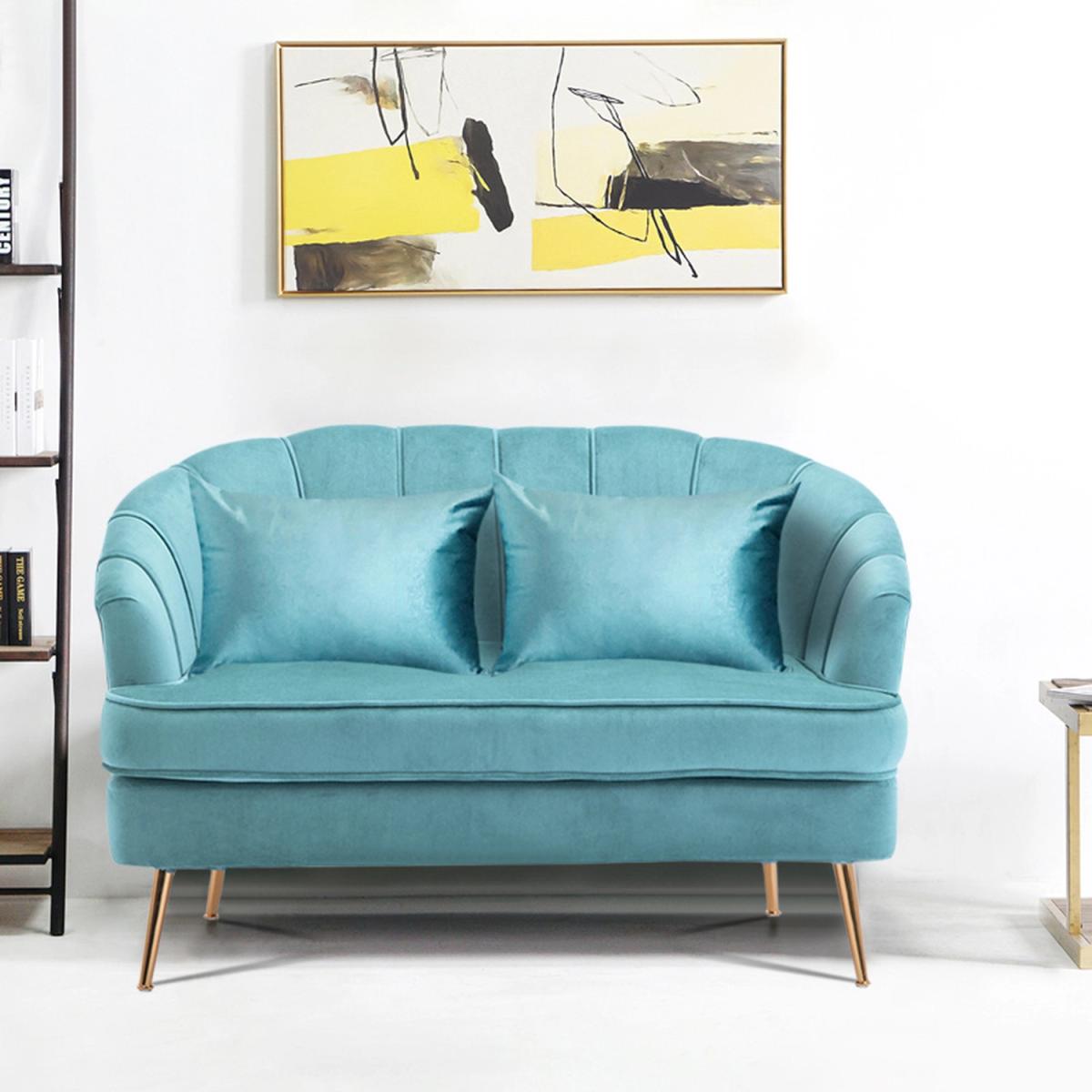 Modern Velvet Double Tub Sofa With Cushions - Light Blue – image 7