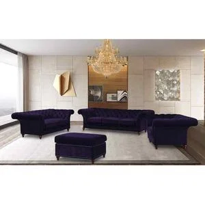 Mia Chesterfield 4 Piece Sofa Set in Velour Fabric - Green – image 3