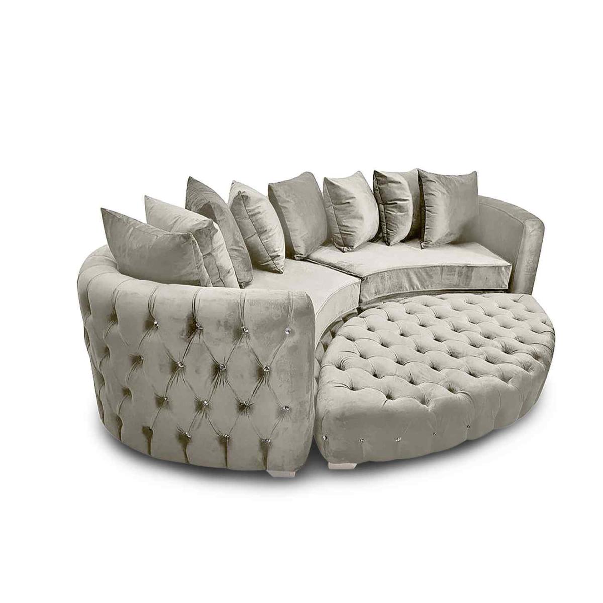Colan Large Sofa Velour Velvet Fabric with Footstool - White – image 2