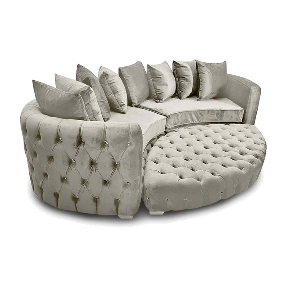 Colan Large Sofa Velour Velvet Fabric with Footstool - White – image 1