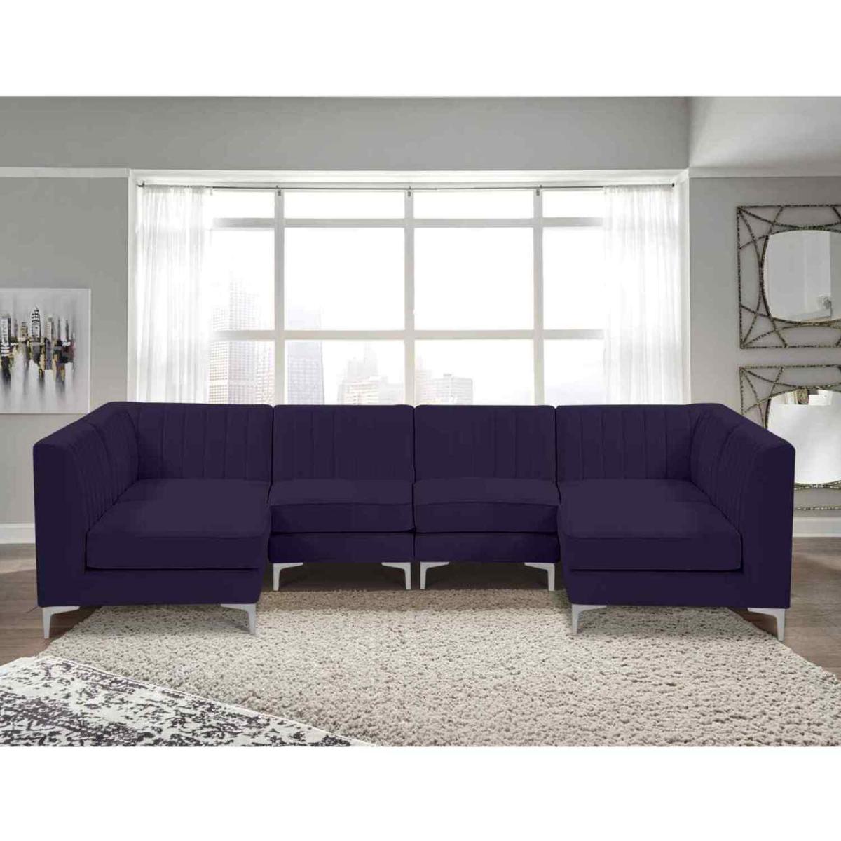 Elena Modular Corner U Shape Sofa in Velour Fabric - Grey – image 2
