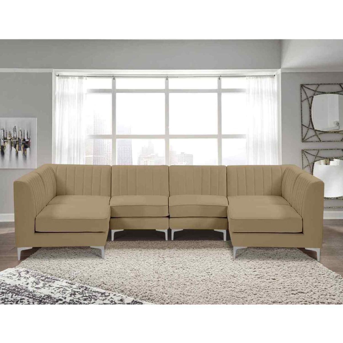 Elena Modular Corner U Shape Sofa in Velour Fabric - Grey – image 12