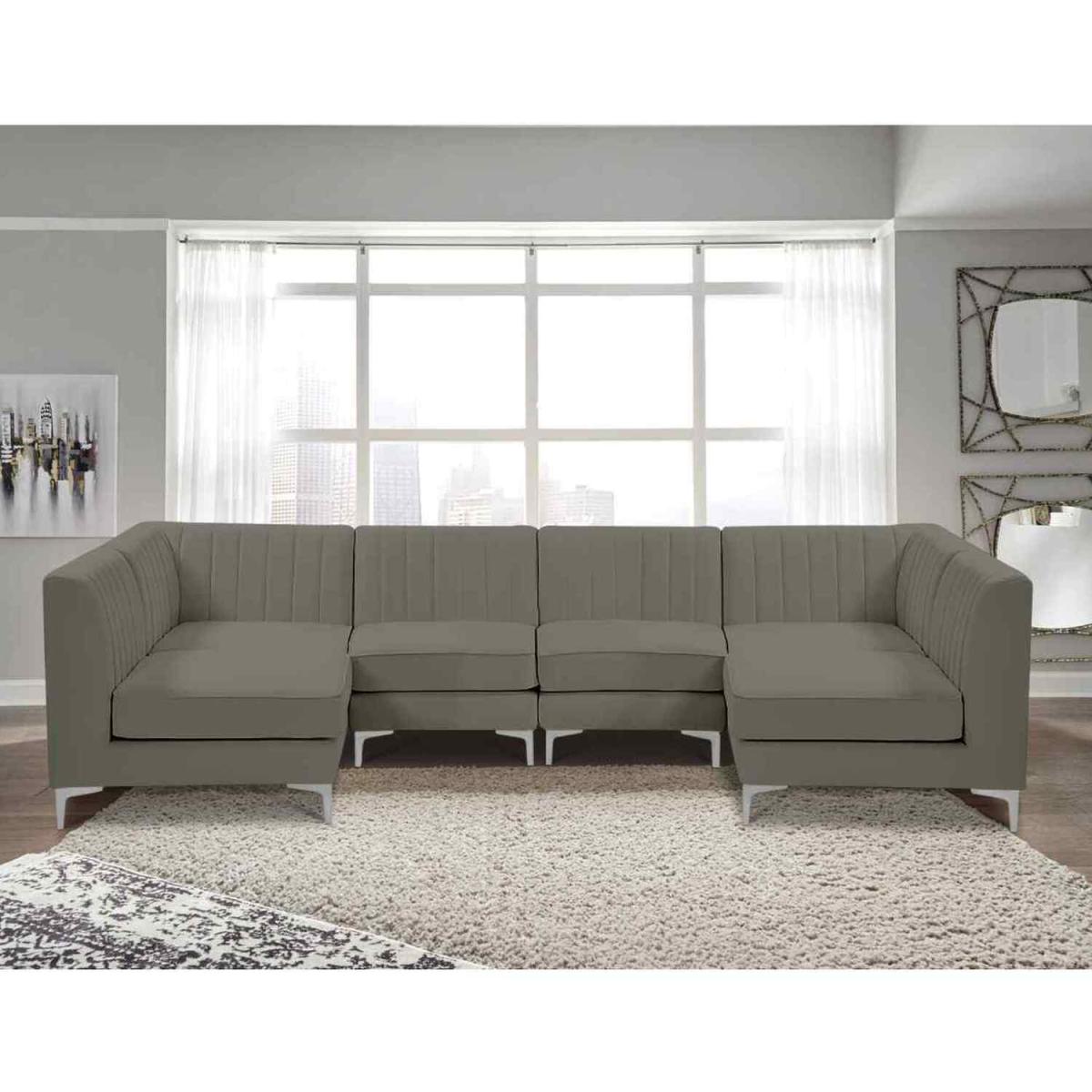 Elena Modular Corner U Shape Sofa in Velour Fabric - Grey – image 13