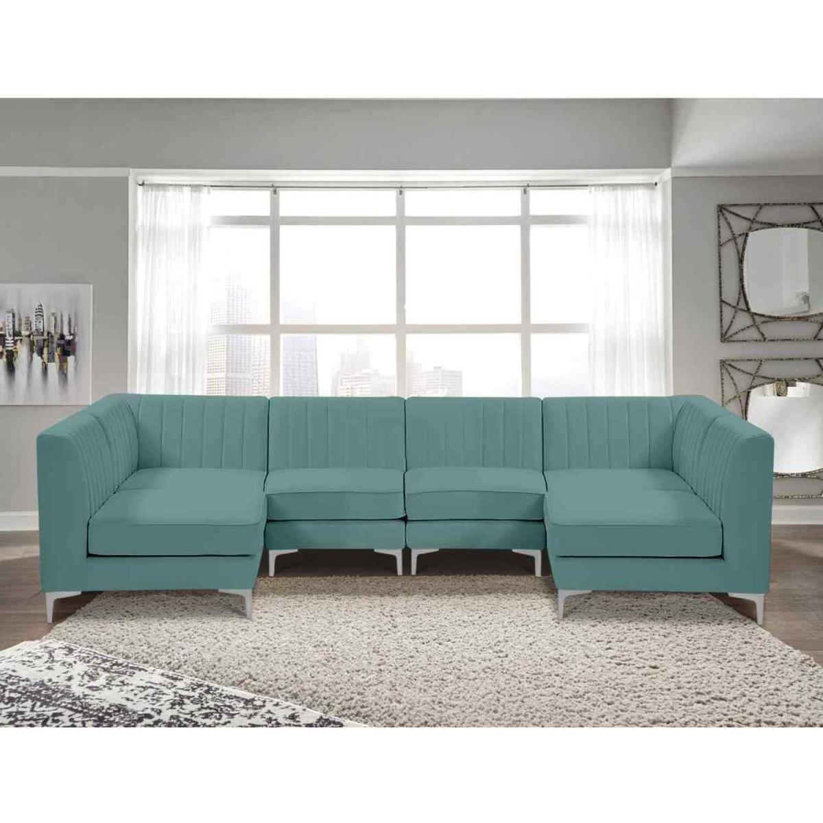Elena Modular Corner U Shape Sofa in Velour Fabric - Grey – image 15