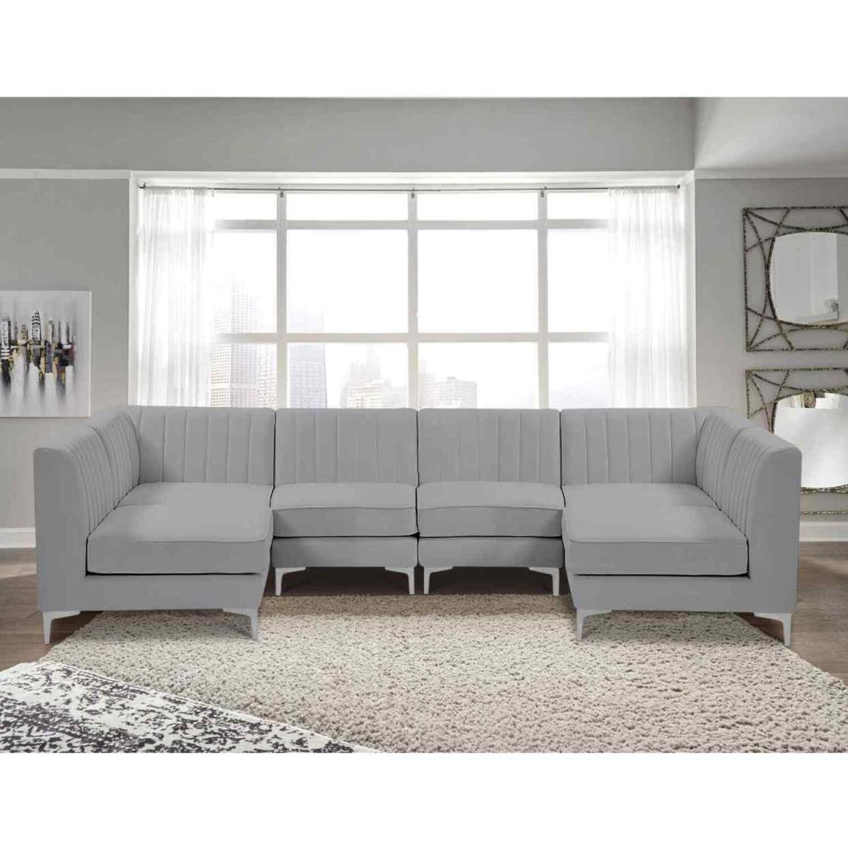 Elena Modular Corner U Shape Sofa in Velour Fabric - Grey – image 16