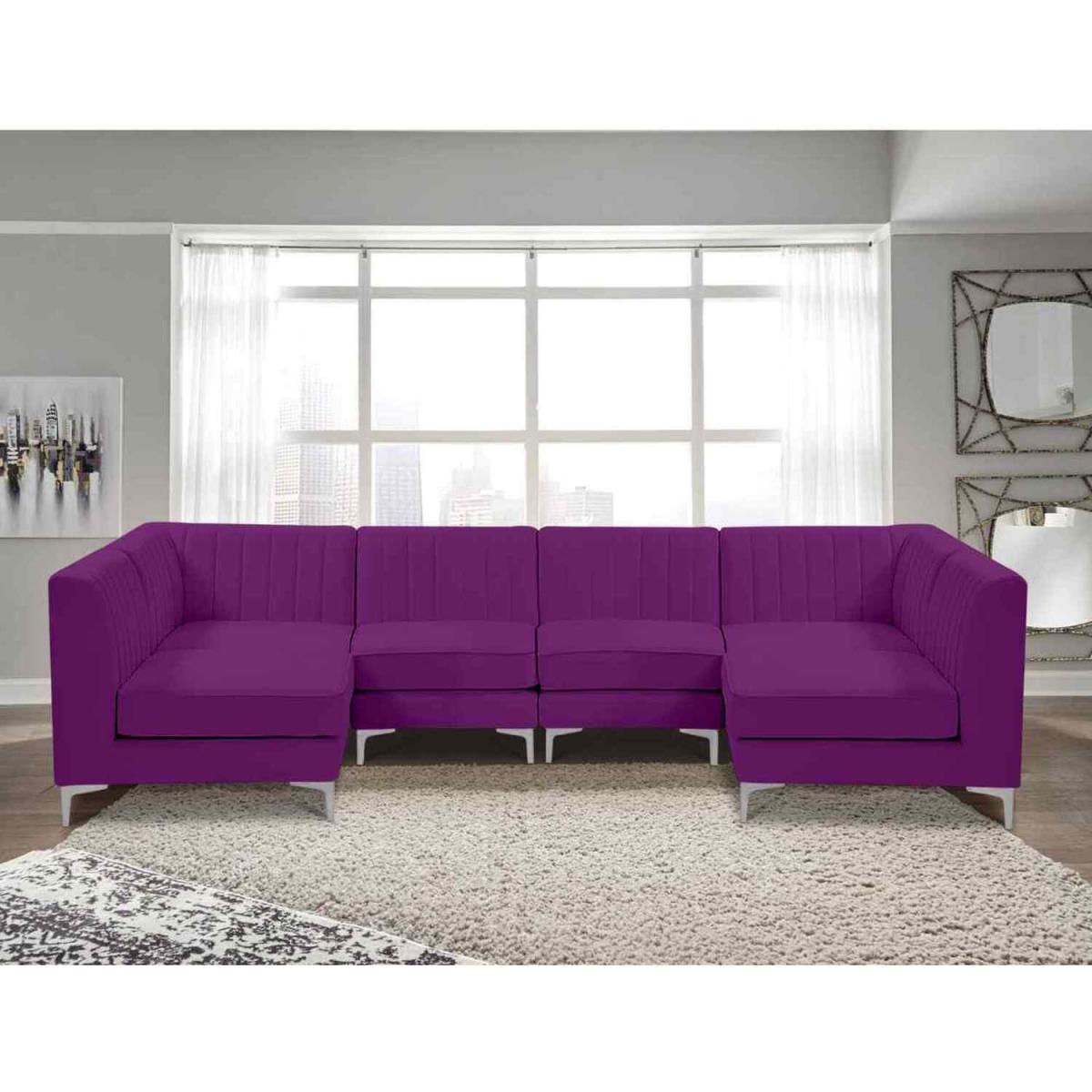 Elena Modular Corner U Shape Sofa in Velour Fabric - Grey – image 3