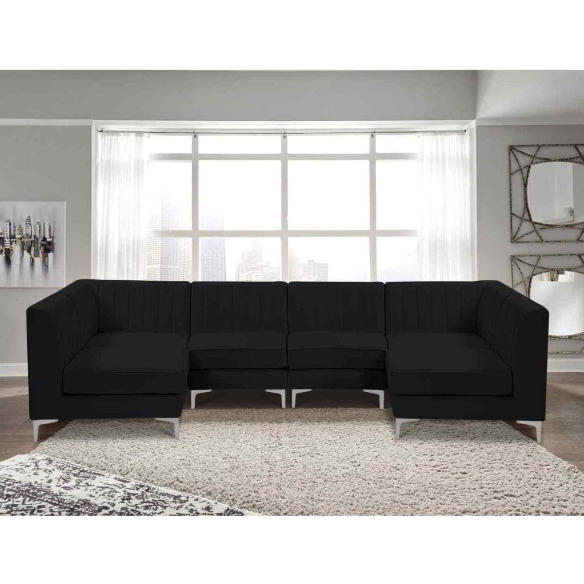 Elena Modular Corner U Shape Sofa in Velour Fabric - Grey – image 4