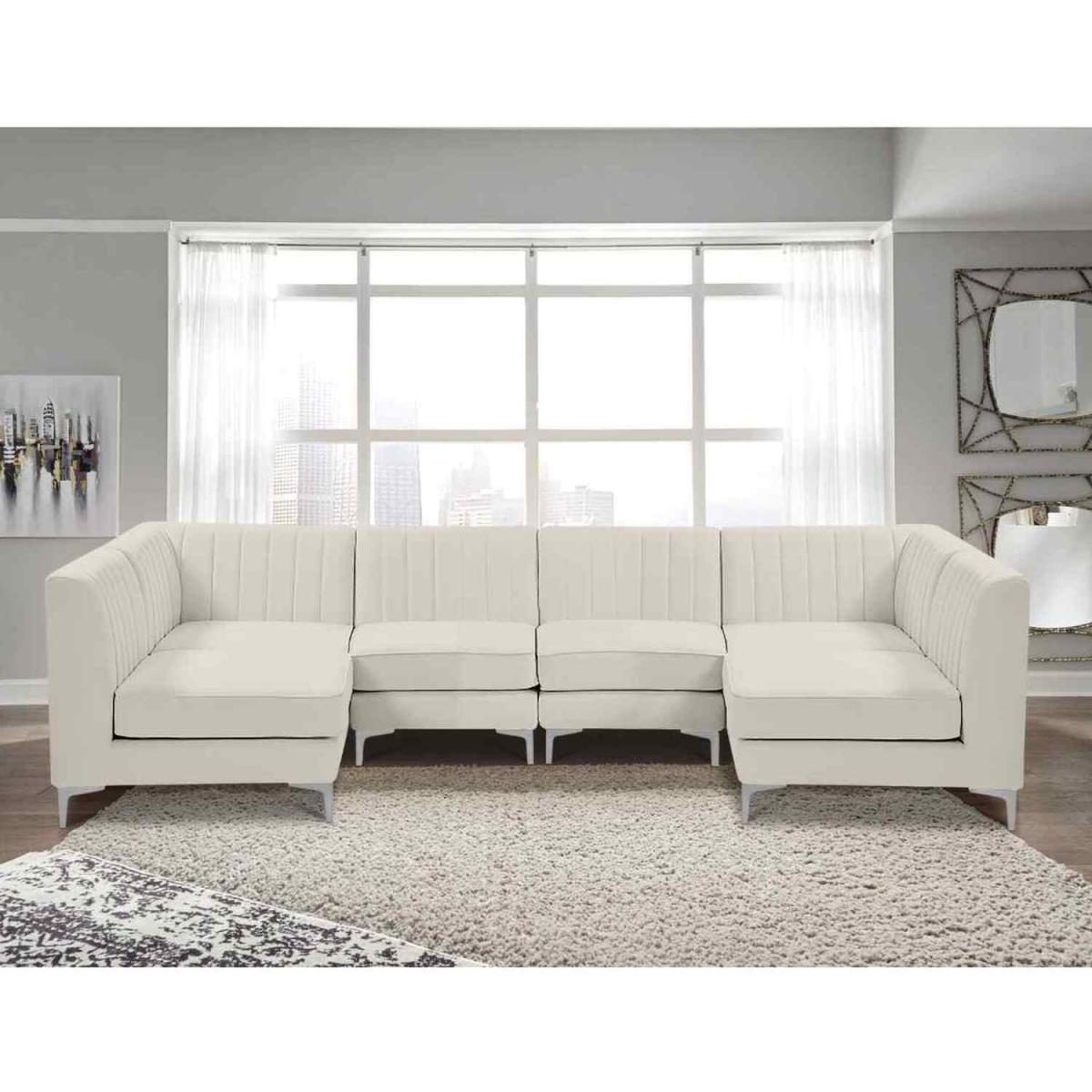 Elena Modular Corner U Shape Sofa in Velour Fabric - Grey – image 5