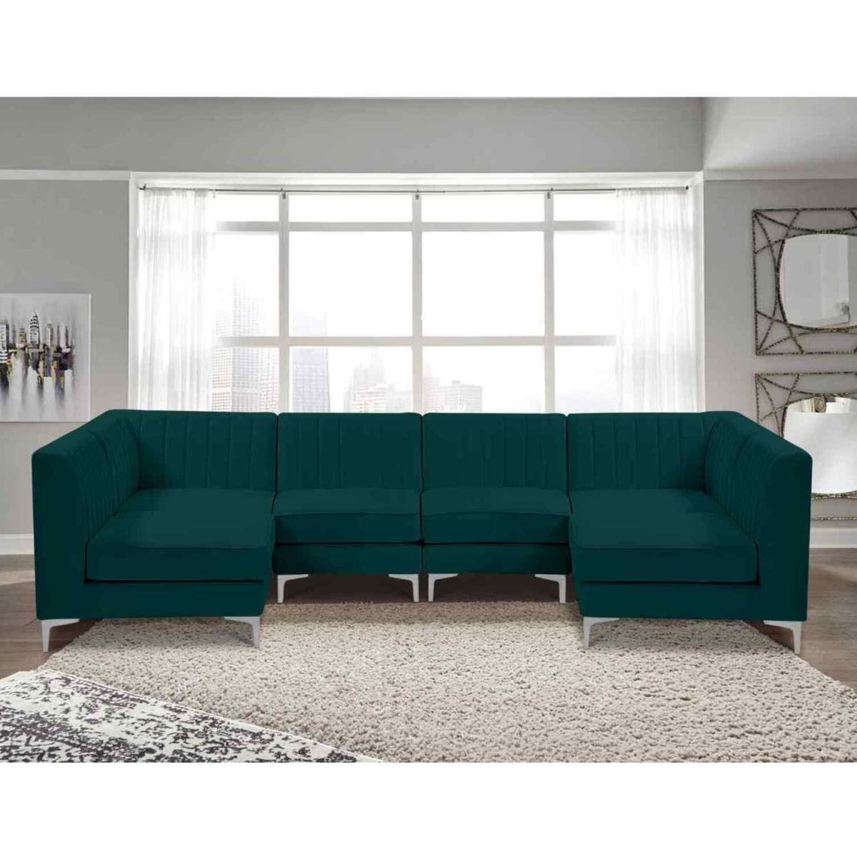 Elena Modular Corner U Shape Sofa in Velour Fabric - Grey – image 6