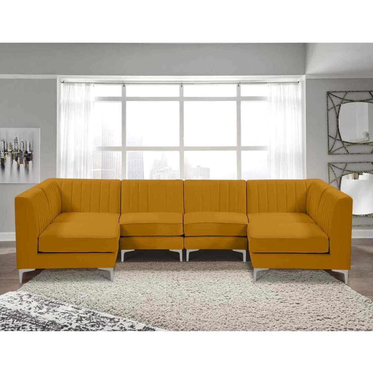 Elena Modular Corner U Shape Sofa in Velour Fabric - Grey – image 7