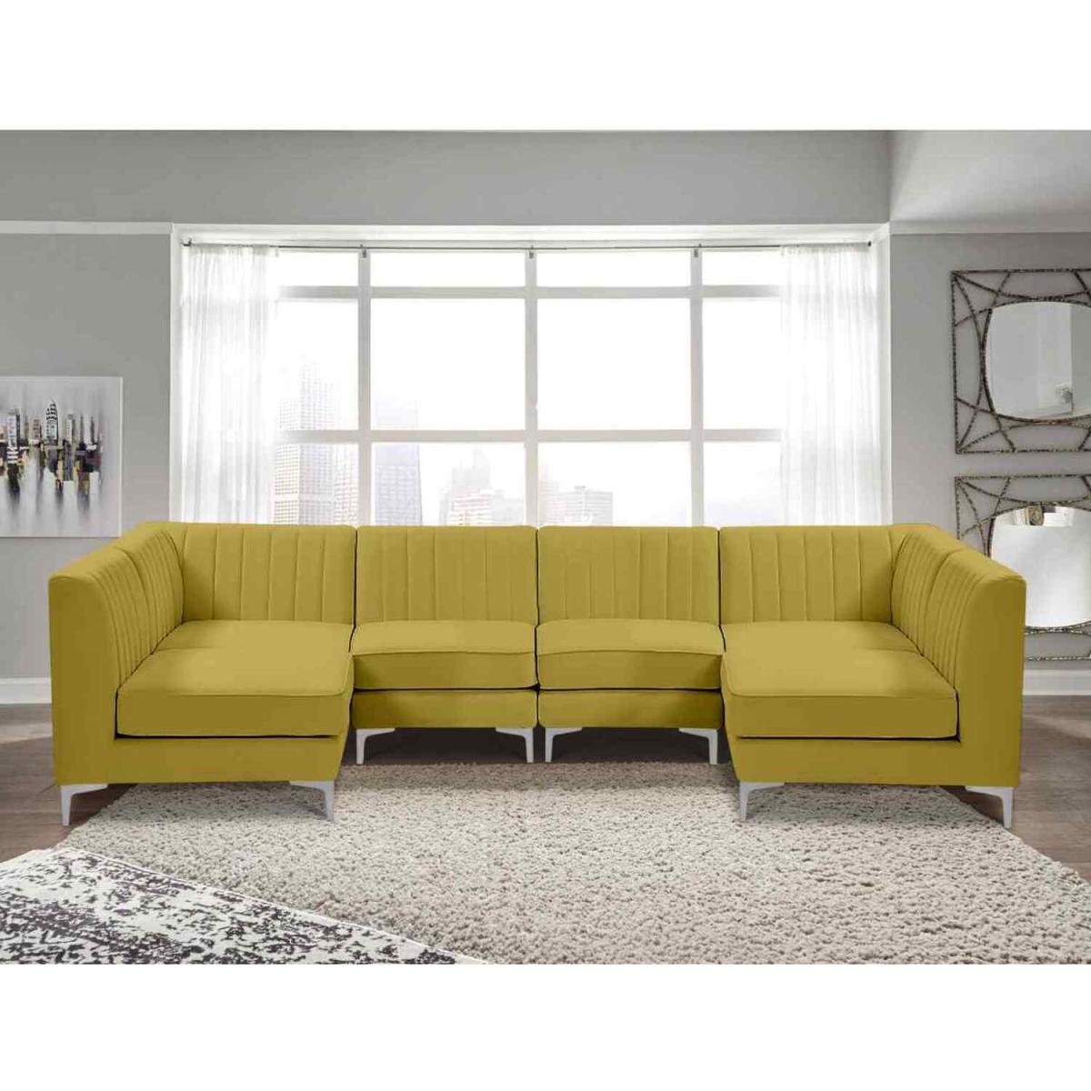 Elena Modular Corner U Shape Sofa in Velour Fabric - Grey – image 8