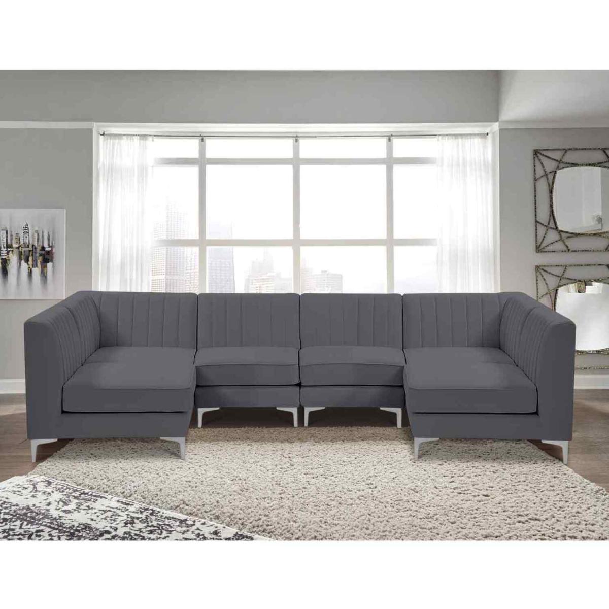 Elena Modular Corner U Shape Sofa in Velour Fabric - Grey – image 9