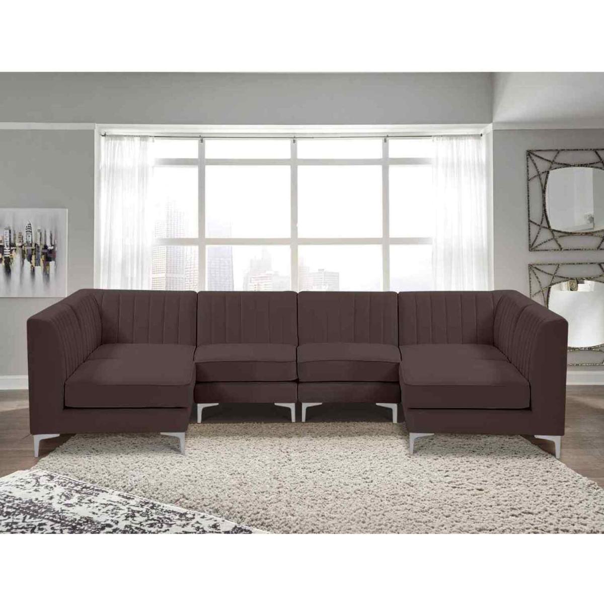 Elena Modular Corner U Shape Sofa in Velour Fabric - Grey – image 10